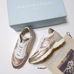 NIB Philippe Model Women's CYLD ML12 Low-Top Sneakers Metallic Bronze EU 36, 37